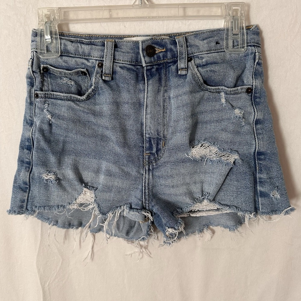 Abercrombie & Fitch Women's High Rise Distressed Denim Blue Shorts Size 24/00R